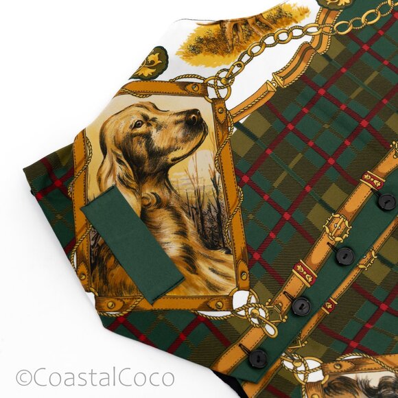 Vintage Cocker Spaniel Made in Spain Pet Dog Print Vest S/M Plaid Eclectic Vet - Picture 6 of 15